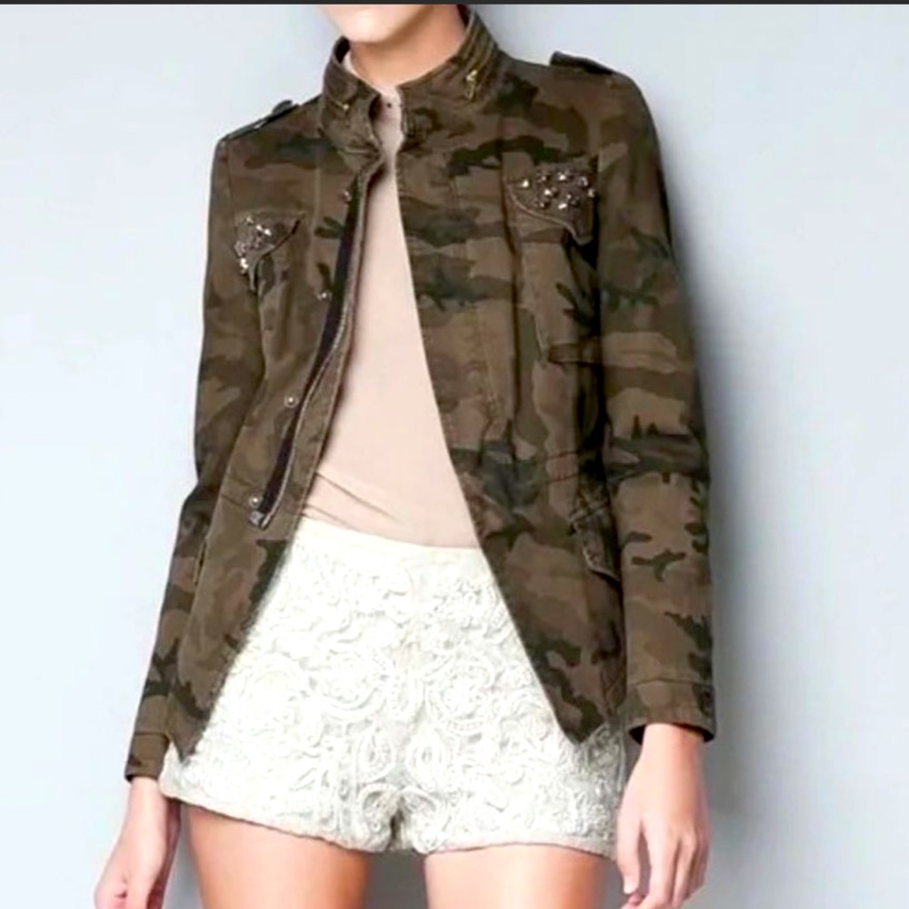 Zara Basic Camouflage Blazer/Jacket With Rhinesto… - image 1